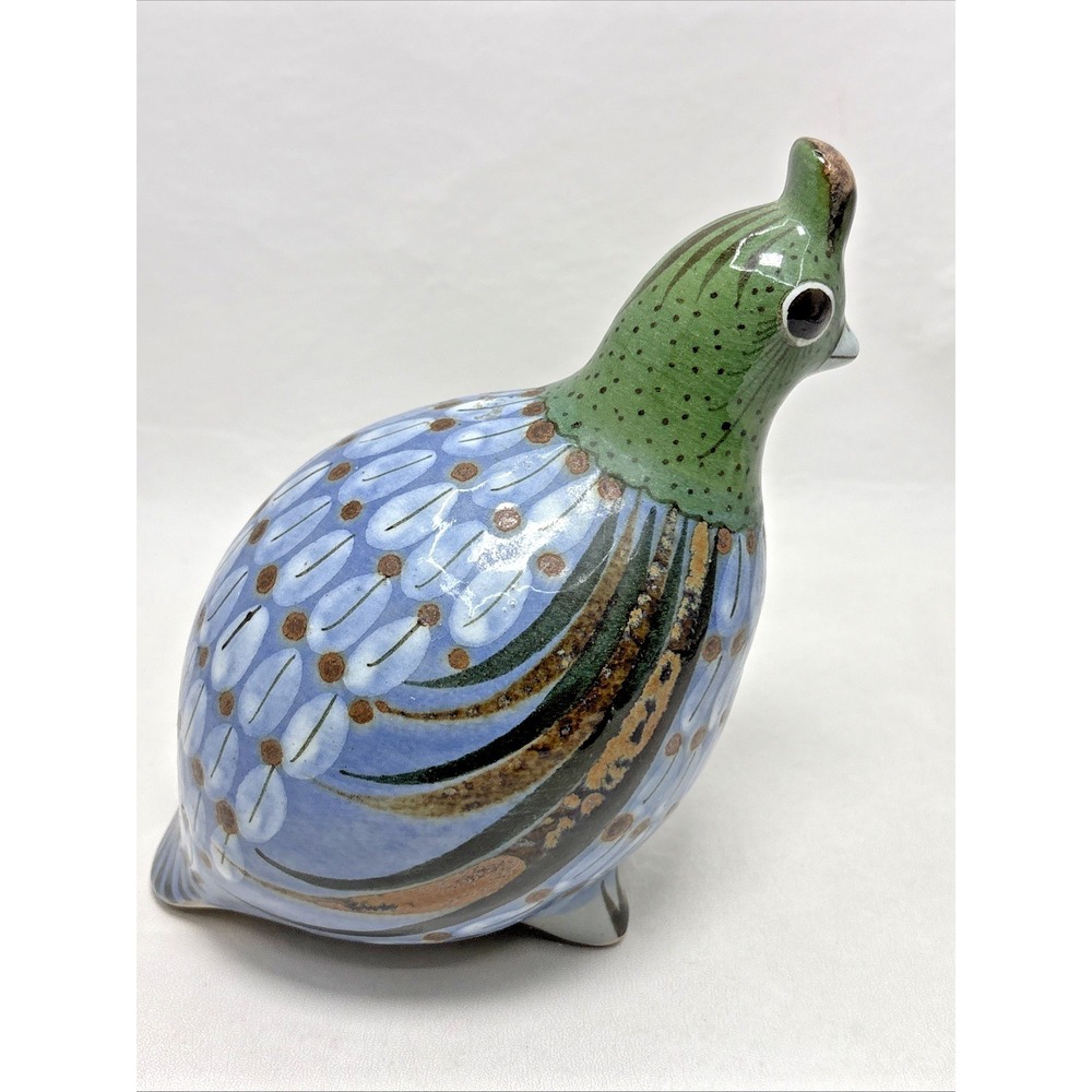 Vtg Ken Edwards El Palomar Mexico Hand Paint Pottery Quail Bird 7" Tonala Signed - Picture 3 of 7